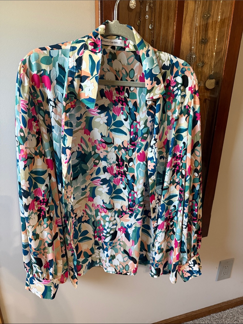 Pretty Garden floral Blouse - Teal & Pink multi